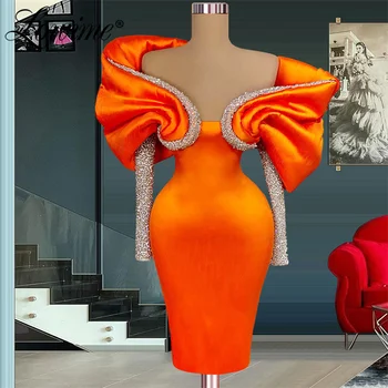 Lühikese Õhtul Oranž Kleit Pikk Varrukas Kristallid Peokleidid 2022 Custom Made Kokteili Kleidid Beaded Lõpetamise Kleit Riideid