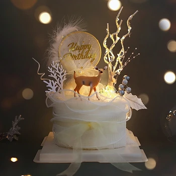 Metsa Stiilis Suurendus Hirv Põder Cake Toppers Kaunistused Happy Birthday Party Dekoratsioon Küpsetamine Tarvikud Armastan Kingitusi