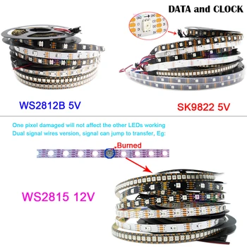 DC 5V 12V WS2812B SK9822 WS2815 5050 RGB Smart LED Riba 30/60/144 pikslit/m WS2812 Tuled Lindi IP30/65/67 Adresseeritavad Magic Lamp