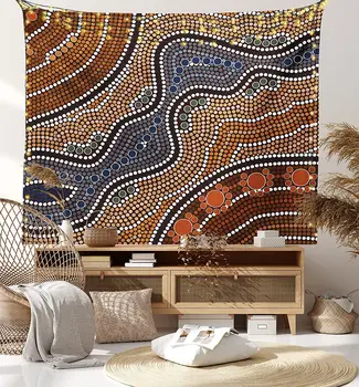 Art Vaip, Aborigeenide Kultuurist Inspireeritud Abstraktse Laadi Stseeni Native Austraalia Inimesed ja Wildlife Art Wall Hanging