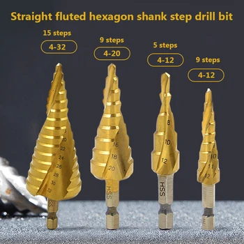 Metallist Puurid HSS Sirge Soon Step Drill Bit Koonus Titaan Kaetud Puidust Lõikur Puidutööstuse Tööriistad 4-12mm 4-20mm 4-32mm