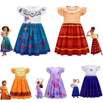 Valmis Stock Lapsed Riided Tüdrukutele Encanto Mirabel Isable Cosplay Kostüümid Väljamõeldud Printsess Kleidid Sünnipäeva Carnival Osapoole Riided