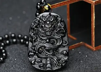 Kõrge Kvaliteediga Unikaalne Naturaalne Must Obsidian käsitsi Nikerdatud dragon Õnnelik Amulett Ripats Kaelakee Naistele, Meestele, ripatsid, ehted