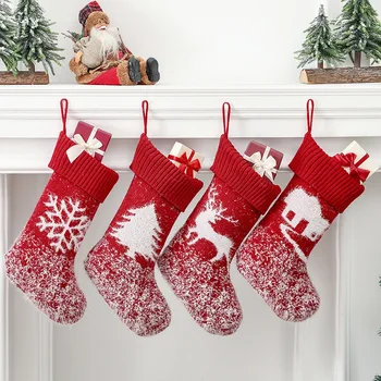 Christmas Tree House Põder Lumehelves Sukad Ripats Kaunistused Kingikoti Fliis Kootud Sokid Saapa Kuju Xmas Party Home Decor
