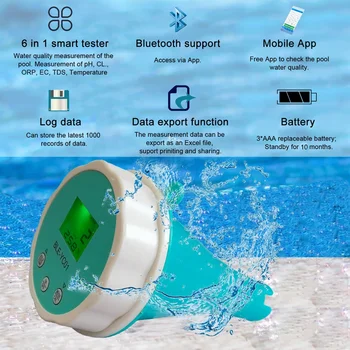 Ujuvad Smart Basseini Vee Analyzer 6, 1 pH ja Kloori EÜ TDS ORP TEMP Tester Spa Basseini vee Bluetooth App