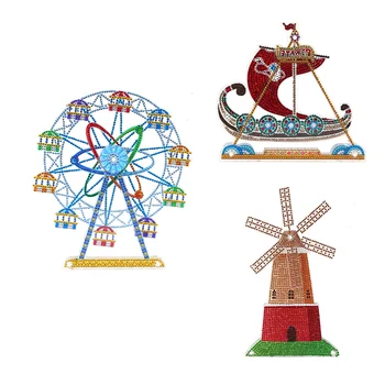 DIY Diamond Maali Ferris Wheel Pirate Laeva Pööratav Kaunistused Tuuleveski Tikandid Kit Kunst, Käsitöö, Kodu Desktop Decor Mänguasi Kingitus