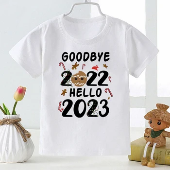 Hüvasti 2022 Tere 2023 Kids T-särk Jõulud Printida Moe Poisid Tüdrukute Riided head Uut Aastat Kodus Casual T-Särk Lastele