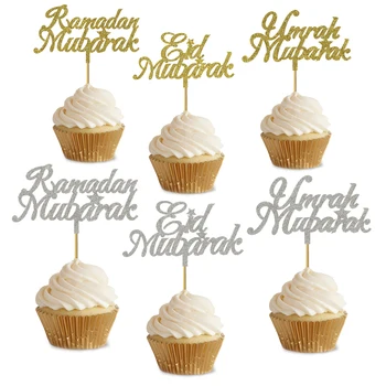 20pcs Sära Kuld, Hõbe Eid Mubarak Ramadan Mubarak Umrah Mubarak Cupcake Toppers Eest Moslemite Eid Pool Kook Teenetemärgi