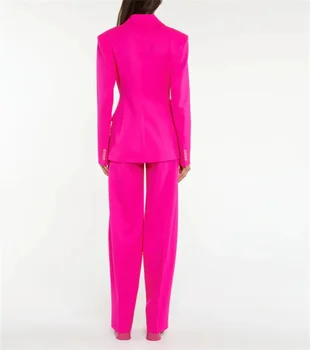 Barbiecore Roosa Siidist Naised Sobib Äri Elegantne 2 Töö Pintsak + Püksid On Ainult Üks Nupp Ametlik Prom Õhtukleit Custom Made