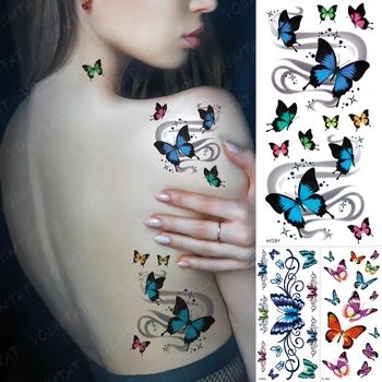 Veekindel Ajutine Tätoveering Kleebis Starlight Liblikas Võltsitud Tatto Flash Must Lilled Tätoveering Body Art Talje 3d Laps Naised