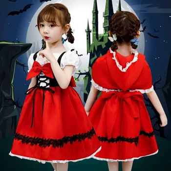 Halloween Cosplay Kostüüm Punane Kleit Lapsed Christams Väikelapse Riideid Puhvis Varrukad Laste Partei Sünnipäeva Uhke Ball Kleit 2-12Years
