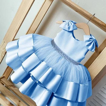 Printsess kleit Tüdrukud Pits pulmakleit Tüdrukute Elegantne Pool Kleit Frocks Kleidid Sinine tüdruk kleidid baby girl dress