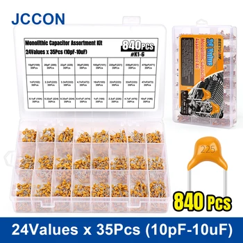 840Pcs JCCON Keraamiline Kondensaator Kit 10pF-10uF Monoliit-Keraamiline Kondensaator Valik Kit 24Values x 35Pcs 10pF 20pF 22pF 30pF