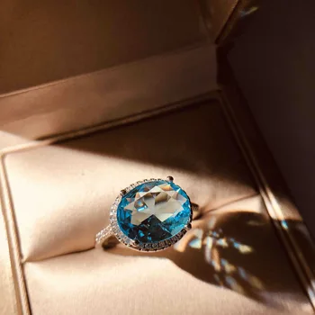 Peen Lihtne Ovaalne Sinine Kristall abielusõrmus Klassikaline Kaasamine Ehted Kokteil Naiste Sõrmus Aastapäeva Ehted Kingitus