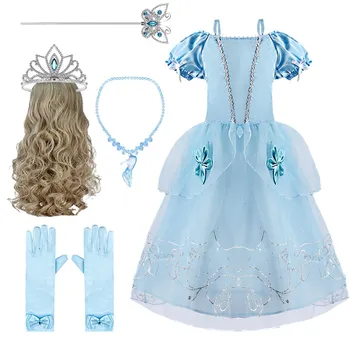 Väike Tüdruk Tuhkatriinu Kleit Lapsed Suvel Kostüüm Lapsed Printsess Karneval Pool Sinine Kleit Cosplay 2 3 4 5 6 7 8 Aastat Vanu Riideid