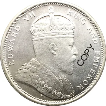 Malaisia Väina Arveldused 1908 Üks 1 Dollar Edward VII Messingist hõbetatud Koopia Mündi