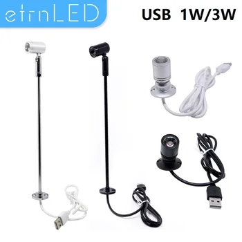 etrnLED USB 5V Led Spot Valgus 1W, 3W Pinnale Paigaldatud Kapp Presentatsioon Counter Ehted Lamp, Pööratav Nurk Lae Mini Tähelepanu keskpunktis