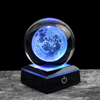 60MM80MM 3D Crystal Moon Palli Klaasist Kera Snow Globe lasergraveerimine päikesesüsteemi Miniatuurne Mudel Home Decor Astronoomia Kingitus