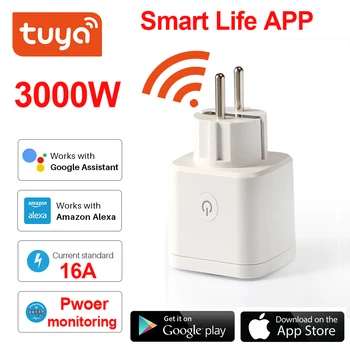 Tuya Smart Pistik WiFi Socket EL Võimsus 16A Jälgida Ajastamise Funktsiooni SmartLife APP Kontrolli Töötab Alexa Google Assistent