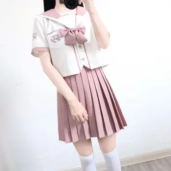 Kooli Girl Cosplay JK Ühtne Naiste Koori Performance Roosa Komplekti Lühikesed Varrukad Jaapani Madrus Vormirõivad, Plisseeritud Seelik Anime 3tk