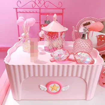 Kaardi Vangistaja Sakura Cosplay Desktop Roosa Plastikust Tualett-Tarbed Ladustamise Kasti, Mille Kaas Cartoon Praht Ehted Kosmeetikatoodete Puhul Mahuti