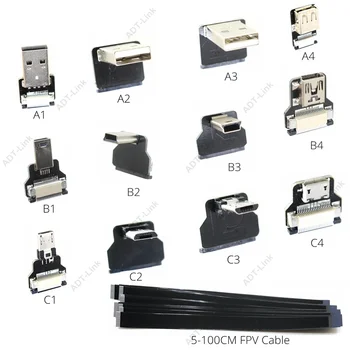 FPV Jälgida Standard Mini USB Super Korter paindlik FPC laadimiskaabel 90 Kraadi Micro-USB-Lint-Kaabel AV väljund Juhe OTG 5V 3A