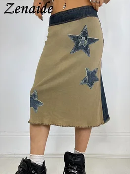 Zenaide Kõrge Vöökoht Denim Seelik Star Segast Streetwear Vintage Naiste Sügis-Talv Grunge Bodycon Midi Kleidid, Pool, Klubi 2022