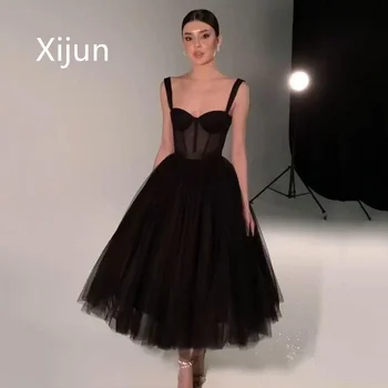 Xijun Elegantne Line Tanssiaiset Kleidid Spagetid Rihm Naiste Õhtu Kleit Tee Pikkus Must Kullake Ballile Hommikumantlid Vestidos De Gala