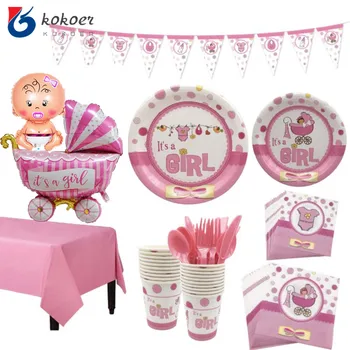 1set See on Tüdruk roosa Magustoit Plaat Salvrätikud tassi Baby Shower Kaunistamiseks Pool Lauanõud Soolise Paljastada BabyShower Pool Tarvikud