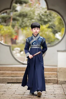Kevadel Blue Print Hanfu Uus aasta Sügisel Lapsed Tang Ülikond Poistele Hiina Stiilis Hanfu Ülikond