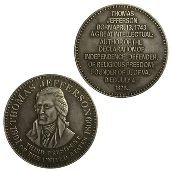 1826 Thomas Jefferson 3. President Ameerika mälestusmünte Pronksist Suveniiride ja Kingituste Antiik Järeletehtud Koopia Mündid