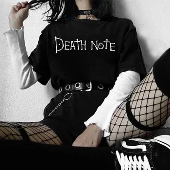 Gooti Death Note, Must Ülepaisutatud T-Särk Esteetiline Harajuku 90s Kirjas Trükitud Graafiline Tee Lühikesed Varrukad Puuvill Grunge Tops Wome