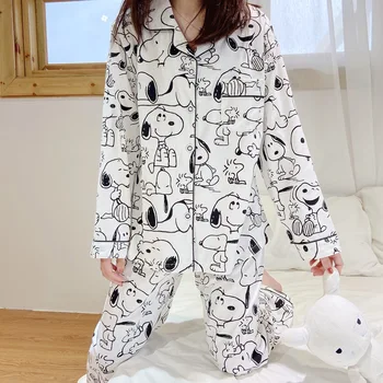 Kawaii Snoopy Pajama Komplekti Koomiks Anime Puuvillane Pidžaama Naiste Kevad ja Sügis Puuvilla Pidžaama Vabaaja Homewear Komplekti
