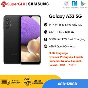 Originaal Samsung Galaxy A32 5G Nutitelefon MediaTek MT6853 Dimensity 720 5000mAh Aku 15W Kiire Laadimine 48MP Quad Nukid Telefon