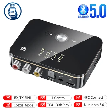 NFC LED Digitaalne Ekraan 5.0 Bluetooth Audio Saatja 3,5 mm AUX RCA Optiline Koaksiaal TF / U-disk FM-Mic Traadita Adapter