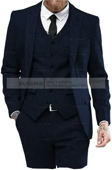 Must-Tweed, Meeste Ülikonnad, 3 Tükki Ametliku Äri Sobiks Määrata Kohandatud Õrn-Mens Peigmees Pulmas Kleit Bleiser Sobib(Jakk+Püksid+Vest)