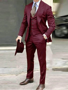 2023 Slim Fit Kõhn Meeste Ülikonnad Elegantne Meeste Äri Ülikonnad, mis on Ühe Karavan Peigmees Meeste Ülikond 3 Tükki(Jope+Pant+Vest)