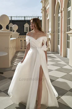 Valge Printsess Pulmad Kleit Maha Õla Tülli Põranda-Pikkus Pruudi Poole Hommikumantlid Poolitatud Vestido Longo De Festa Casamento