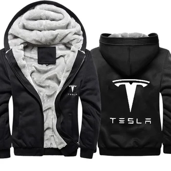 2021 UUS Meeste Tesla Auto Logo Print Jacket Mens Hupparit Talvel Paksenema Soe Fliis puuvillane Lukuga Raglaani Mantel Mees Spordidressid