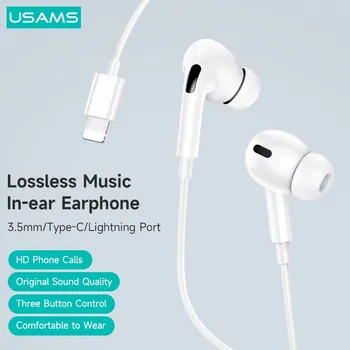 USAMS EP-41 Stereo Välk Juhtmega Kõrvaklapid, iPhone iPad 3,5 mm C-Tüüpi HiFi Sügav Bass Earbuds Jaoks Huawei Samsung Xiaomi MP3