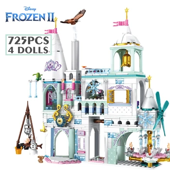 725PCS 4dolls Disney Külmutatud Jää Lumi Elsa Princess Castle Mudel Sõbrad ehitusplokk Tellised Poiss, Tüdruk Mänguasi Sünnipäeva Kingitus Lapsele