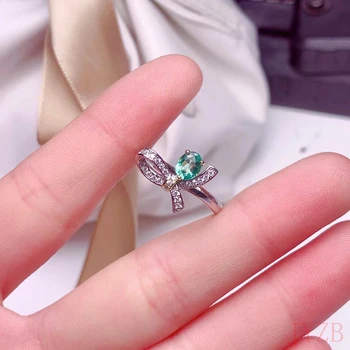 Euroopa ja Ameerika mood elegantne vibu loomulik emerald hõbe sõrmus naiste ehted sünnipäeva kingitus 4*5mm