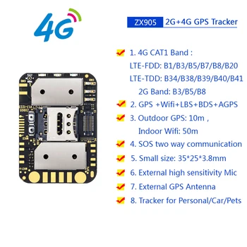Viimane ZX905 Väikesed 2G + 4G GPS Tracker Kiip LTE CAT-1 Jälgimise PCBA Moodul Juhatuse Anti-Kaotatud Isikliku Kid Kasutada Lemmikloom Kass Koer