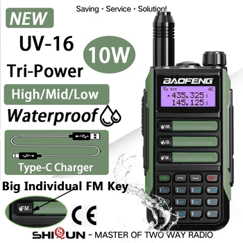 BaoFeng UV16 Pro Walkie Talkie UV-16 V2 Plus 10W Võimas Veekindel kahesuunaline Raadio VHF / UHF Dual Band Jahi-Raadio USB-Laadija C