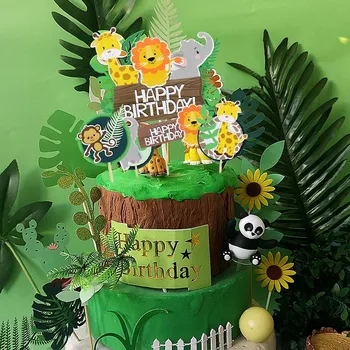 Lõvi Tiger Loomade Cake Toppers Sünnipäeva Kookide Küpsetamine Jungle Safari, Happy Birthday Pool Decor Baby Shower Magustoit Kaunistus