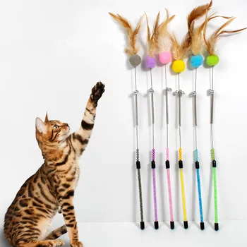 Cat Toy Kassidele Sulgedest Mänguasja Terasest Traat Kassi Mänguasjadega, Bell Kinni Nullist Hammustada Sulg Mänguasjad Kassidele Teaser Stick Palli Pet Products