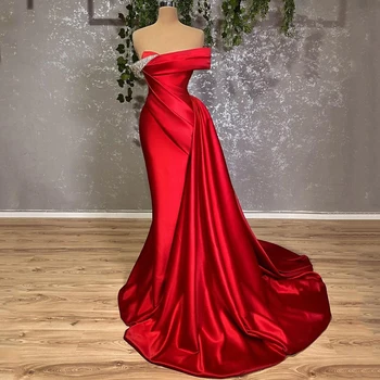 Thinyfull Red Prom Kleit Seksikas Profileeritud Põranda Pikkus Merineitsi Maha Õla Kõrge Split Satiin Õhtukleidid Dubai Araabia Pluss Suurus