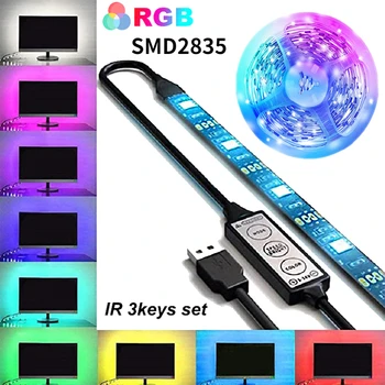 USB LED Ribad Tuled Tv Backlight RGB LED Lindi 3-key Kontrolli 60 Led/M 2835SMD DC5V USB Magamistuba Decor Laual Tuled 5/4/3/2/1M