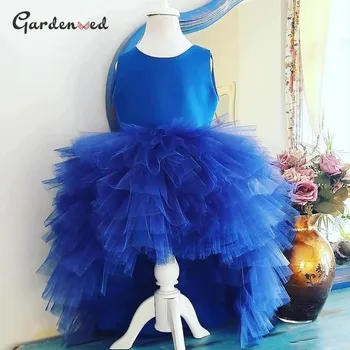 Kuninglik Sinine Tüdruk Printsess Kleit Kihid Astmeline Tülli joon lilleneiu Kleit Sünnipäeva Kleit платья для девочек 2021 Baby Girl