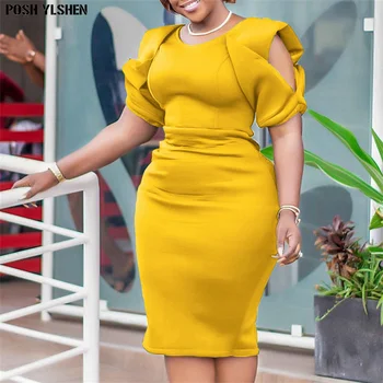 Suvel Bodycon Mini Kleit Aafrika Kleidid Naistele 2022 iga Päev Elegantne Kõrge Vöökoht Sidemega Lehe Sleve Rüü Femme Aafrika Riided